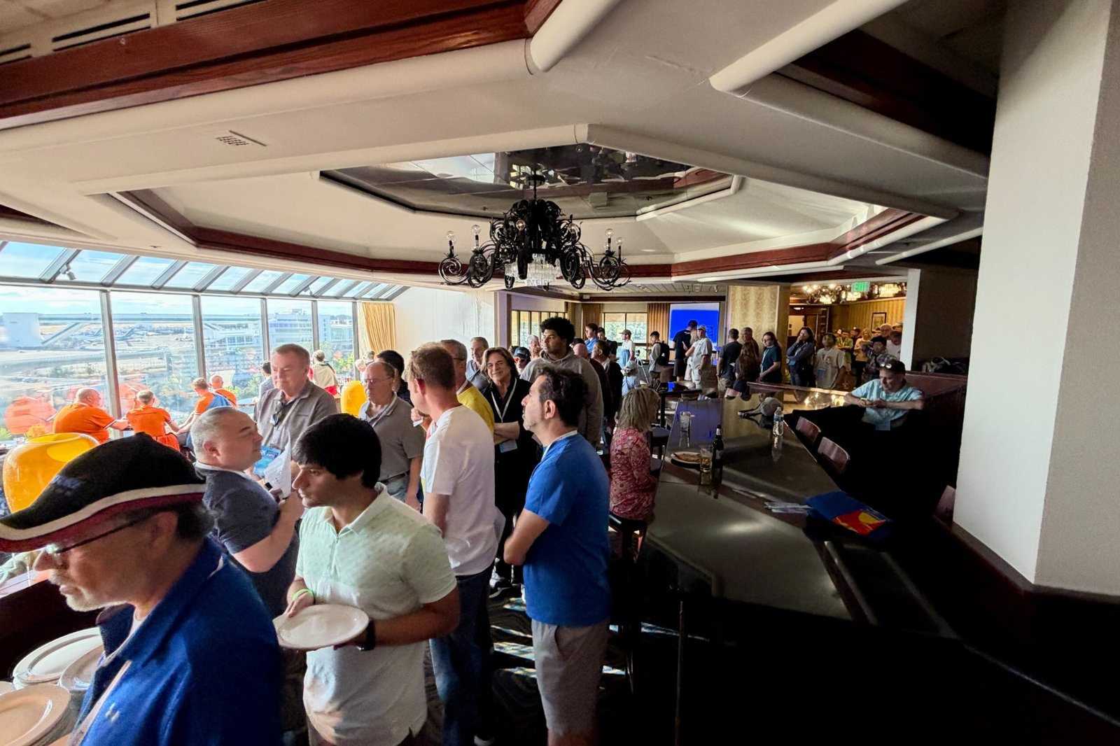 Aviation Expo evening gathering overlooking Seattle-Tacoma International Airport