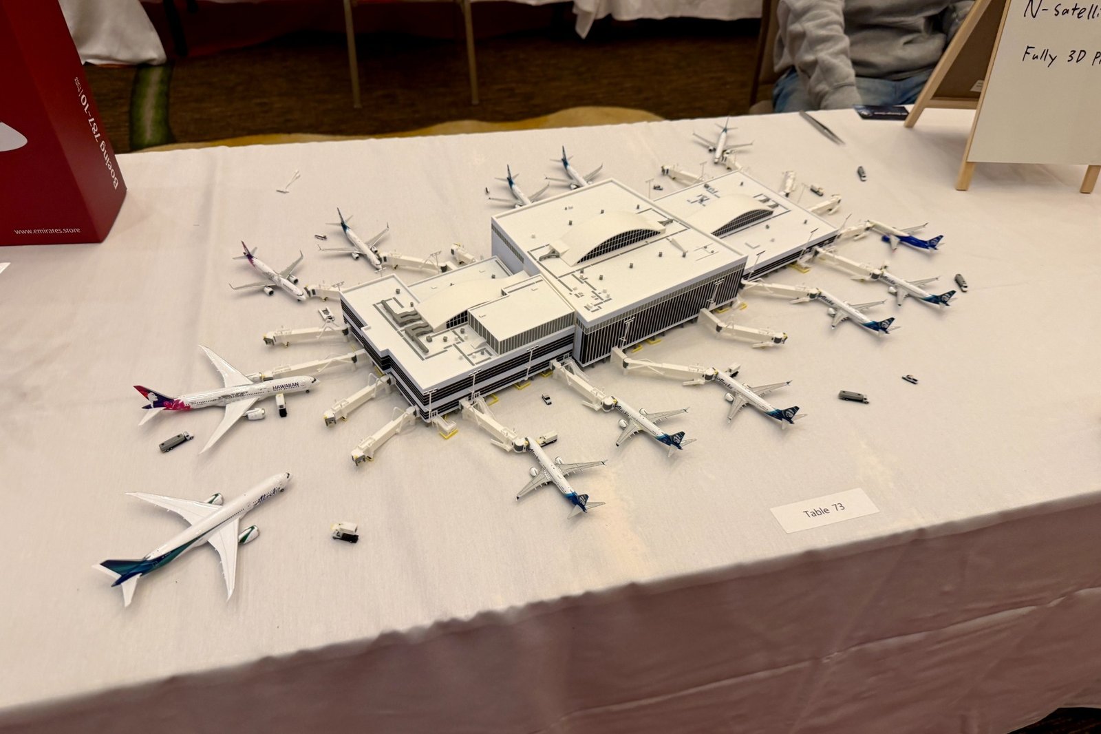 Detailed model airport and aircraft display at Aviation Expo